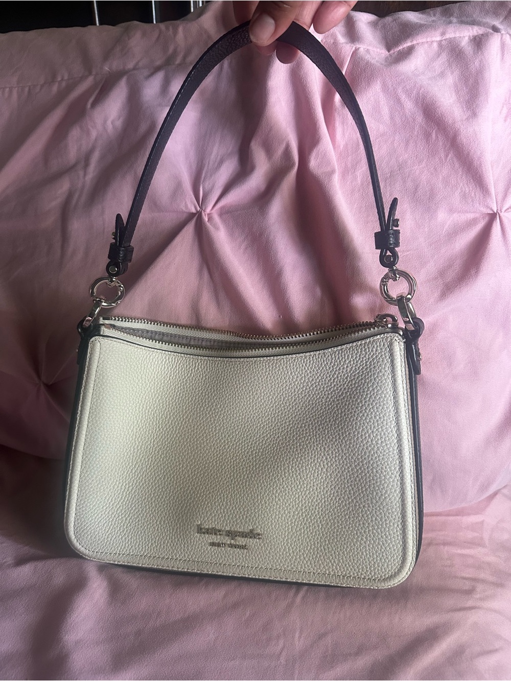 kate spade Cream Pebbled Leather Shoulder Bag with Dark Strap